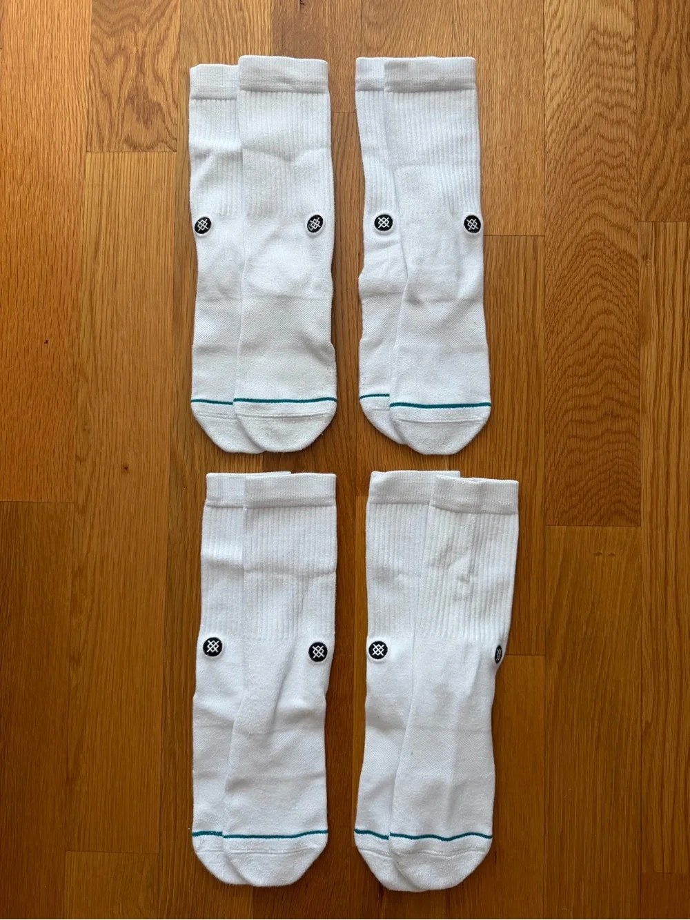 Stance White Crew Athletic Socks with Teal Toe Stripe - Men (4 Pair)